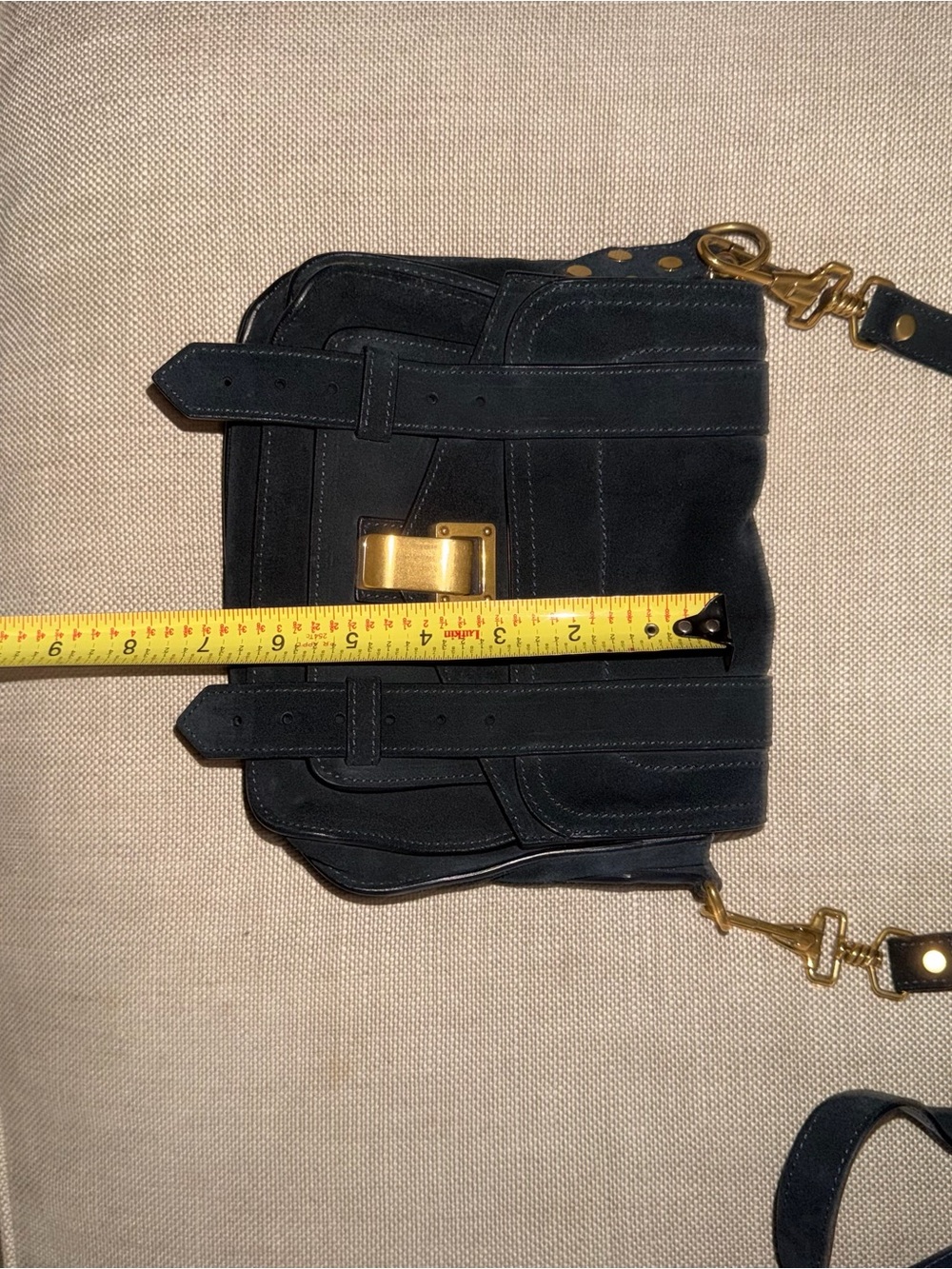 Proenza Schouler PS1 Black Suede Crossbody Satchel with Gold Hardware - Picture 6 of 9